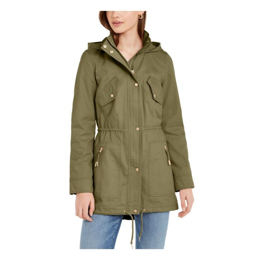 COFFEE SHOP Womens Green Pocketed Zippered Hooded Anorak Jacket Juniors XS